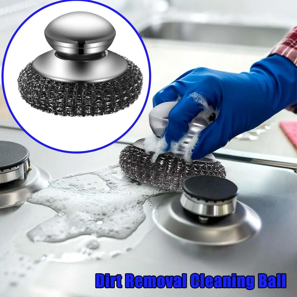 Kitchen Dishwashing Brush Stainless Steel Wire Ball for Household Use Pot Brush Cleaning Ball Dirt Removal Rust Proof Scrubber