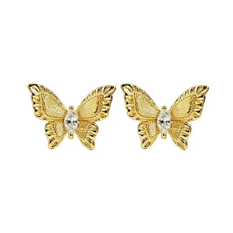 925 silver ear nail metal brushed dreamy butterfly, antique style, vintage, high-end, horse eye, niche temperament, versatile