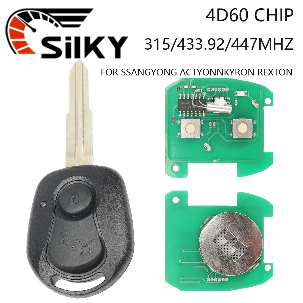 SilKY Replacement 2 Buttons Remote Car Key Fob 315MHz / 433.92MHz/447NHz 4D60 Chip for Ssangyong Actyon Kyron Rexton