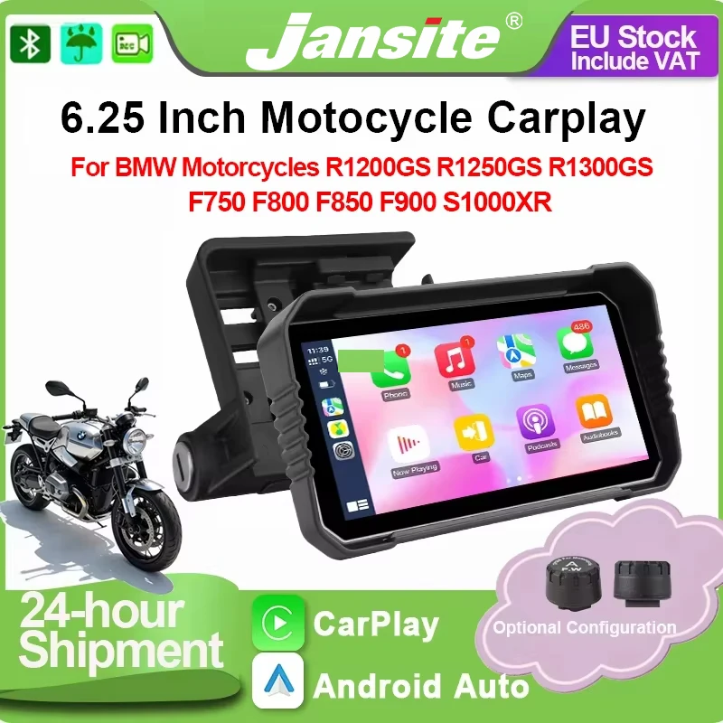 Jansite Lettore multimediale per moto da 6,25 pollici per BMW R1200GS R1250GS S1000XR Wireless CarPlay Navigazione automatica Android IPX7 BT Touch Screen