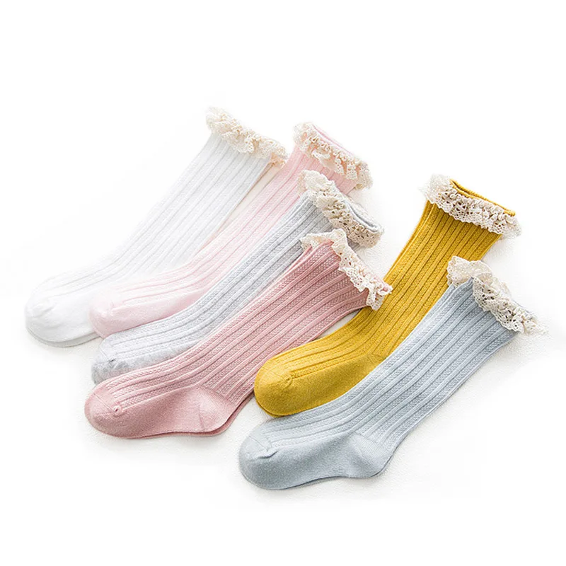 Lawadka Cotton Kids Princess Girls Socks Fashion Children\'s Knee High Socks with Lace Baby Leg Warmers Spring Autumn 0-5Years