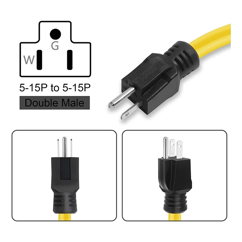 

2Ft 3 Prong Plug to Plug Double Male Extension Cord,12AWG 125V NEMA 5-15P to 5-15P Cord Adapter, RV, for Transfer SwitchJAS