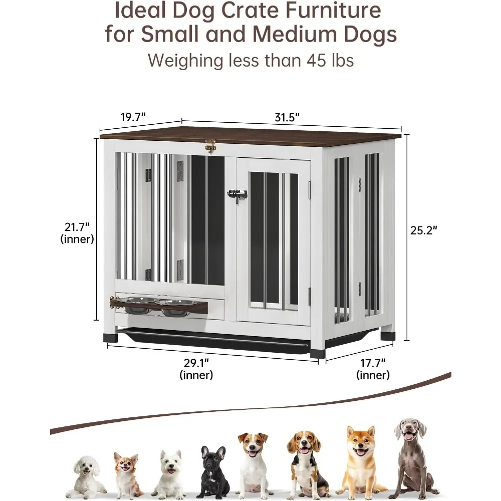 Dog Crate Furniture, 31.5'' Dog Kennel Indoor Foldable and Portable, Sturdy Wooden Dog Crate End Table Easy Assembly