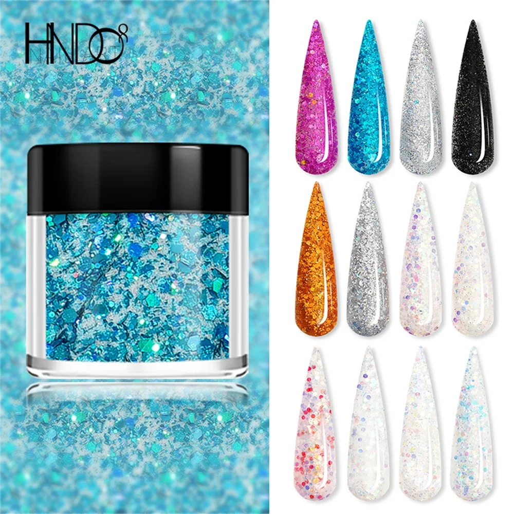 HNDO-Garrafa Glitter Lantejoulas para Nail Art, Pó Acrílico, Material Brilhante, Suprimentos para Profissionais, Escultura Manicure, 12 Cores