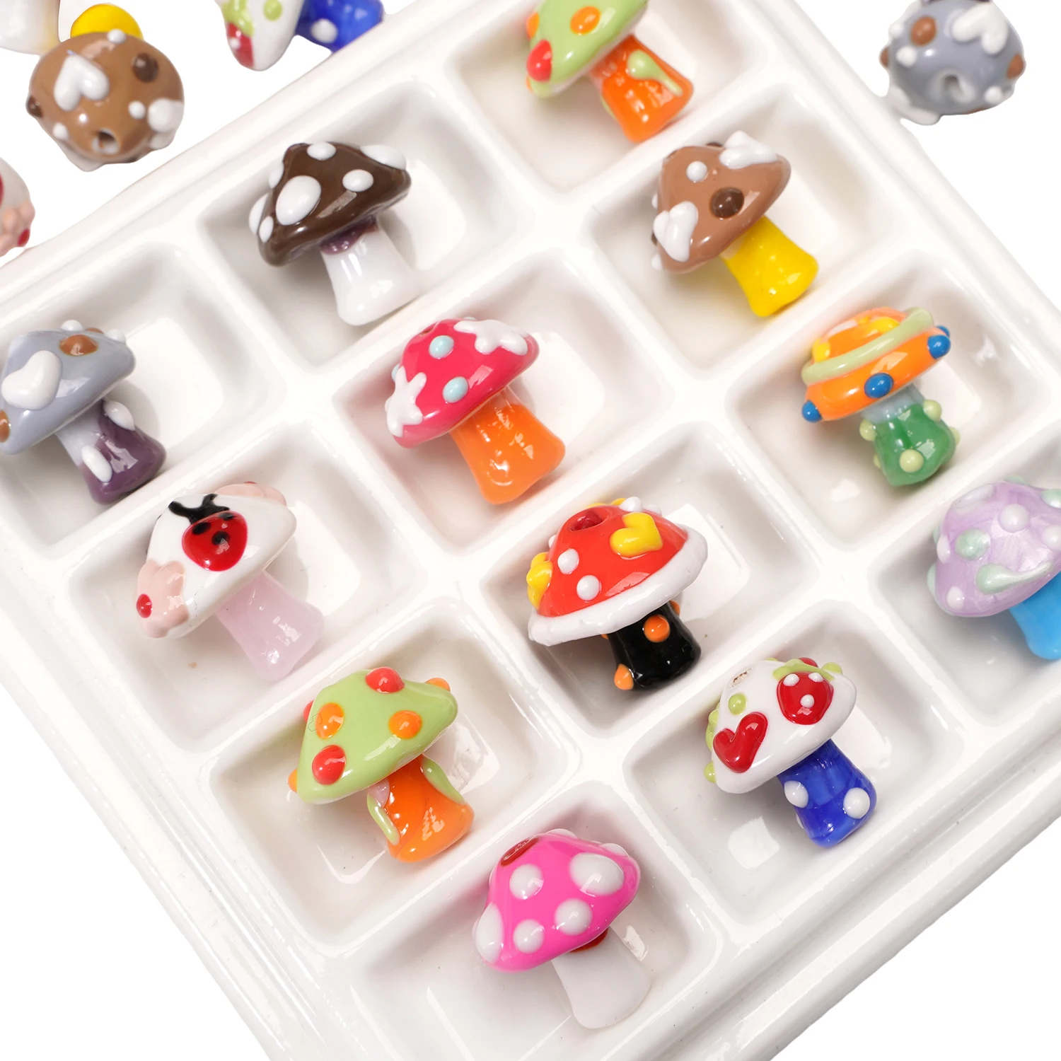 1pc/bag Hand-Painted Lampwork Beads 17x16mm Colorful Mushroom Unique Shape Loose Beads For DIY Making Phone Chain Materials