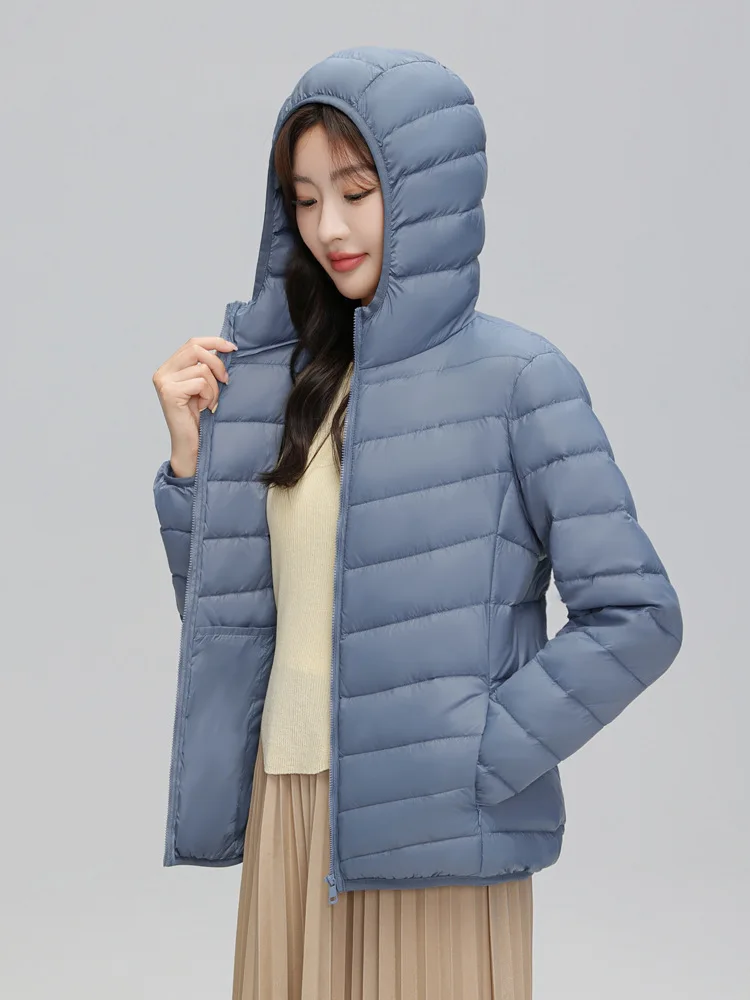 Lightweight Packable Hooded Down Jacket Women Autumn Winter 90% Down Fill Base Layer Jacket Female Solid Color Casual Down Coats