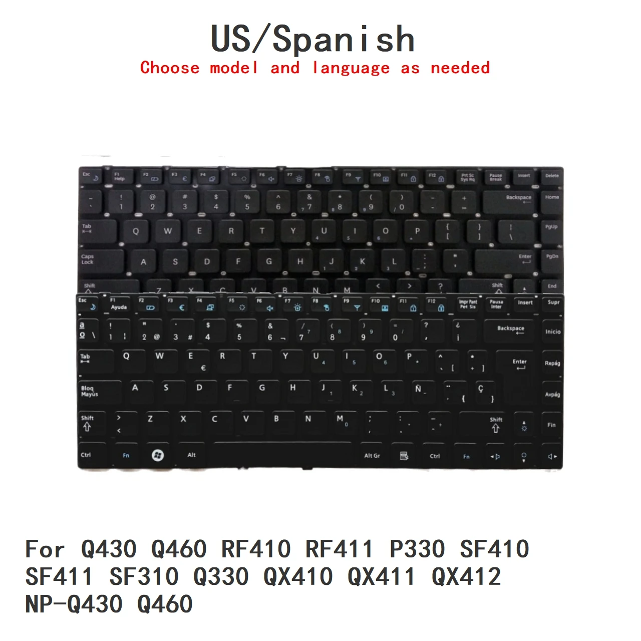 Novo teclado em espanhol dos EUA para Samsung Q430 Q460 RF410 RF411 P330 SF410 SF411 SF310 Q330 QX410 QX411 QX412 NP-Q430 Q460