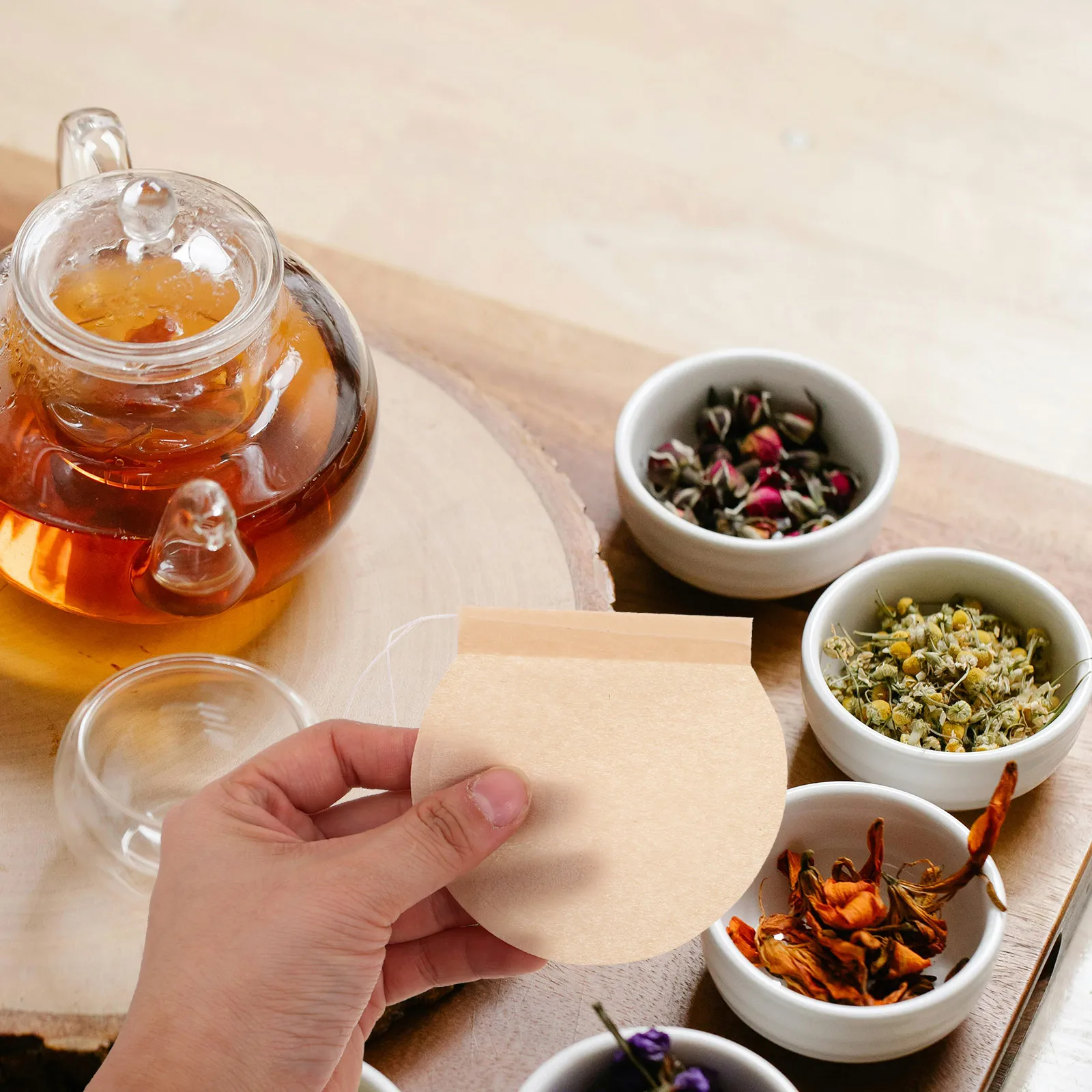 

100Pcs Disposable Drawstring Tea Filter Bags Round Loose Leaves Empty Tea Infuser Bags for Convenient Brewing Herbal Coffee