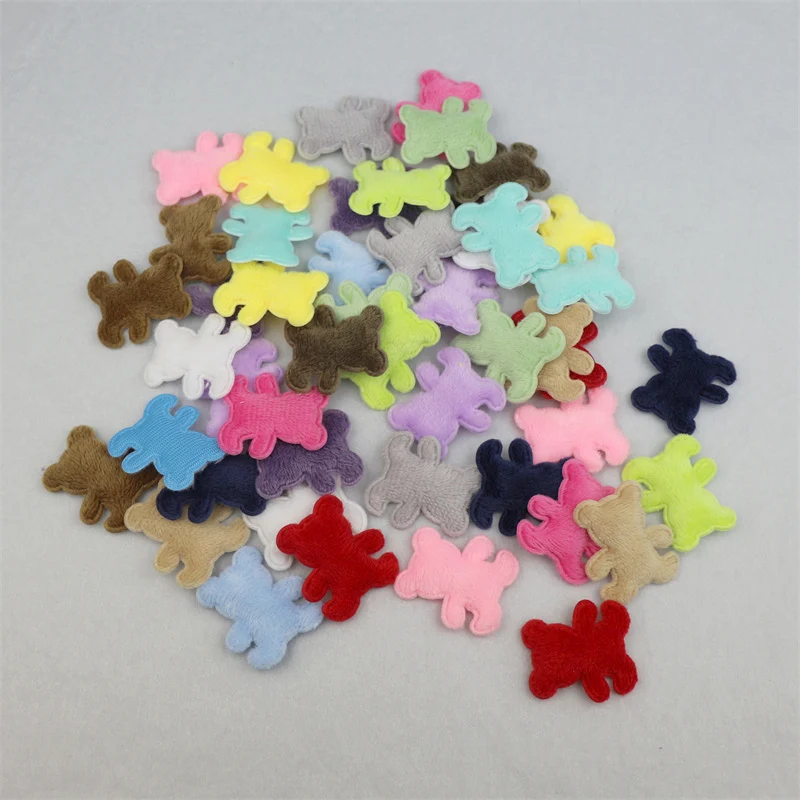 100Pcs Plush Fabric Bear Padded Appliques Patches DIY Craft Scarf Toy Clothes Sewing Handmade Headwear Hair Accessories Material