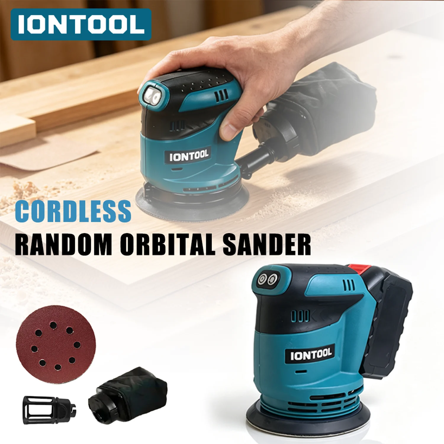 IONTOOL 175mm Cordless Sander 7000/9500/11000RPM Variable Speed Polishing Tool for Wood Furniture Sanding Home DIY