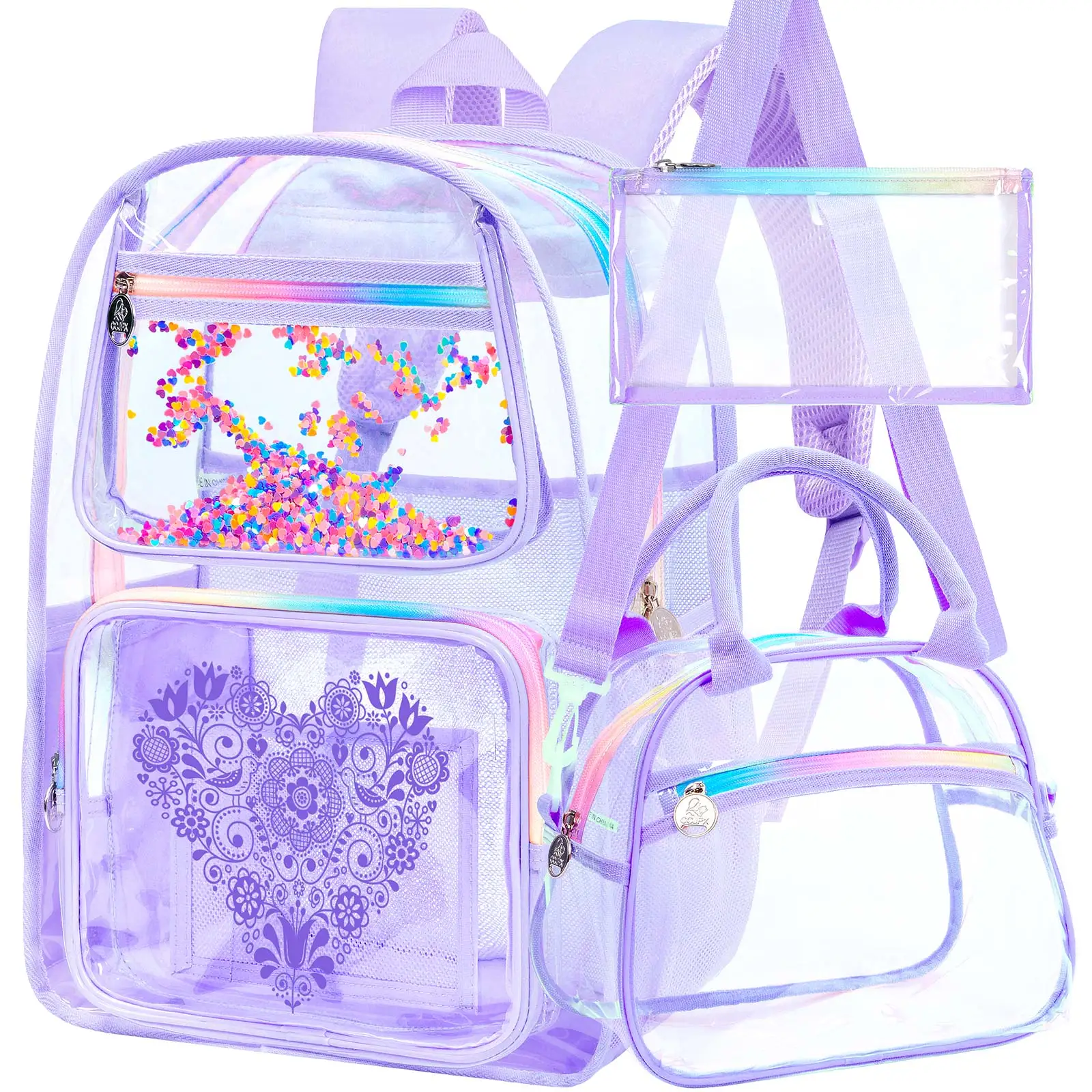 3pcs-kid's-backpack-for-girls-heart-floral-print-clear-school-set-zipper-closure-cute-backpack-with-handbag-and-pen-pouch-for