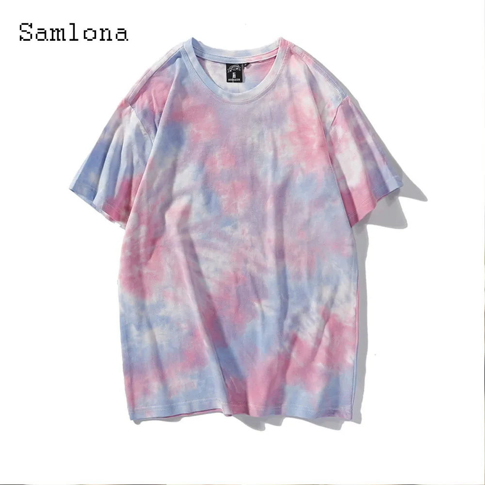 Samlona Men Fashion Tie-dry T-shirt Young Guys Short Sleeve Basic Cotton Tops Streetwear 2024 New Summer Casual Tees Pullovers