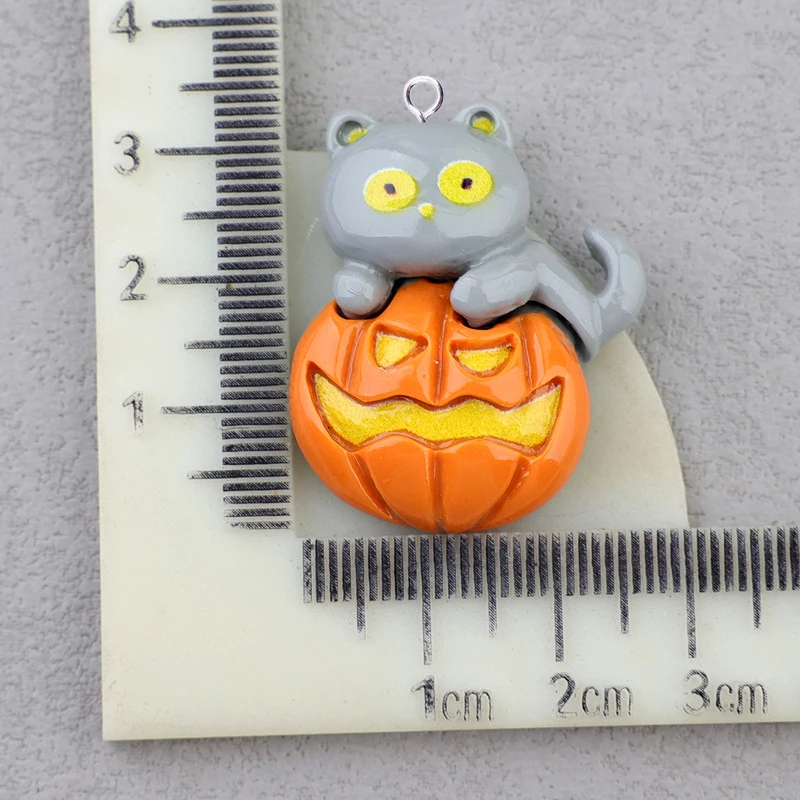 10pcs Halloween Charms for Jewelry Making Kawaii Animals Cat Pumpkin Spider Ghost Resin Pendants Flatback DIY Keychain C292 image 4