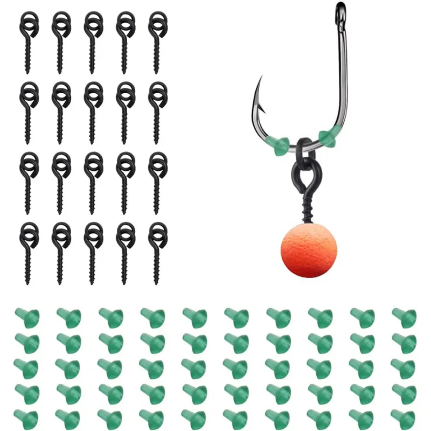 

50Pcs Hook Stops Rubber Shank Beads with 20Pcs Fishing Bait Screws Carp Rig Ring Stops Carp Fishing Accessories Terminal Rig