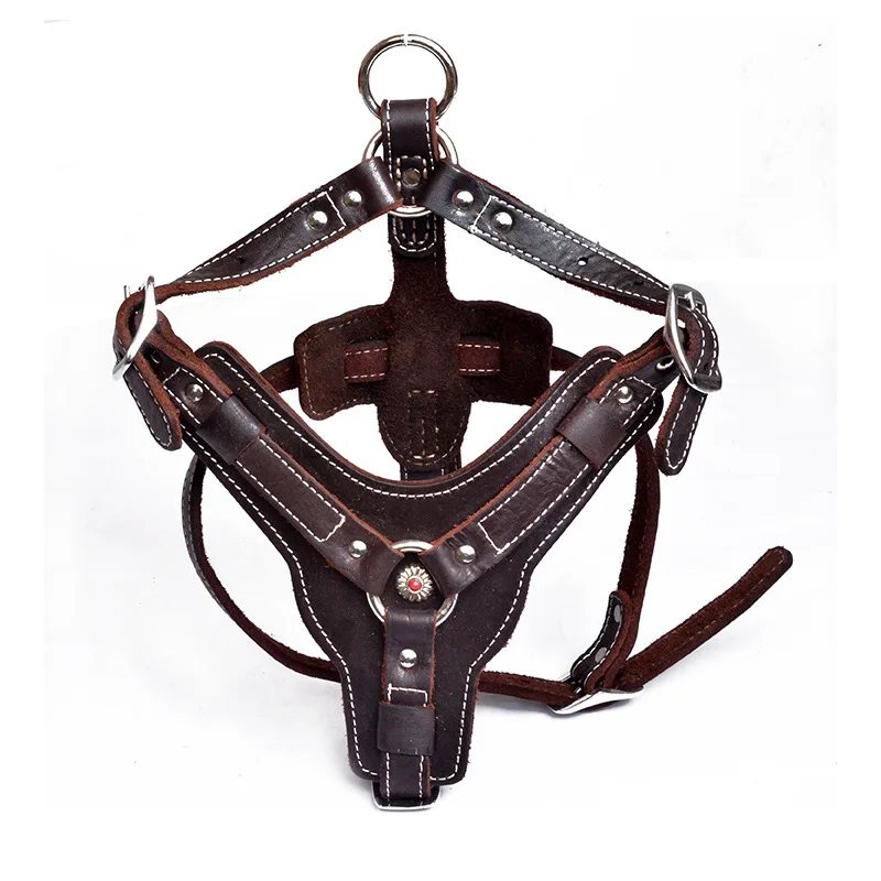 genuine leather shaped harness Pet Dogs Vest no pull Harnesses training Large Dog pet Harness Accessories