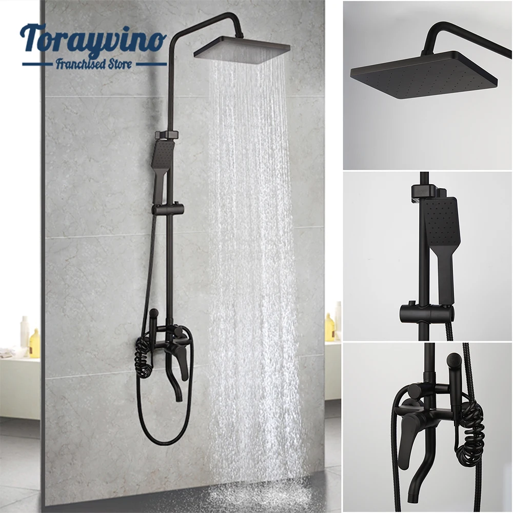 

Torayvino Matte Black Shower Faucet Set Wall Mounted With Bidet Spray Hot And Cold Rainfall And Stream Water Mixer Combo Kit Tap