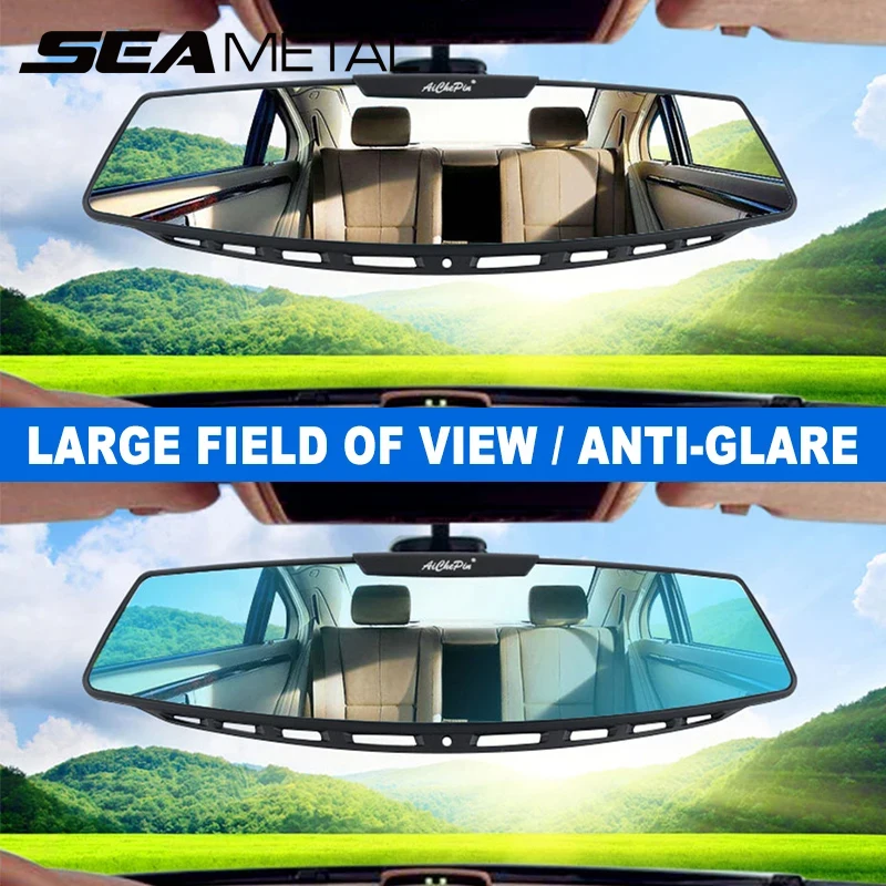 SEAMETAL Wide Angle Rear View Mirror Car Interior Curved Rearview Mirror HD Anti Glare Glass Universal Clip Auto Baby Mirror