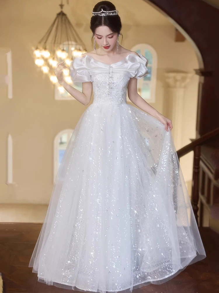 

One-oulder Prom Dr Korean Sle Bridesmaid Gown with Belt High Waist Puffy Skirt Long Evening Gown for aduation Perfor...