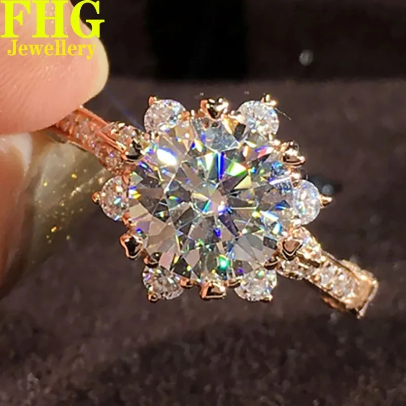 6 7 8 9 10 Carat Au750 18K Rose Gold Ring DVVS1 Moissanite Diamond Ring Luxury Flower ring Classic Wedding Party Engagement