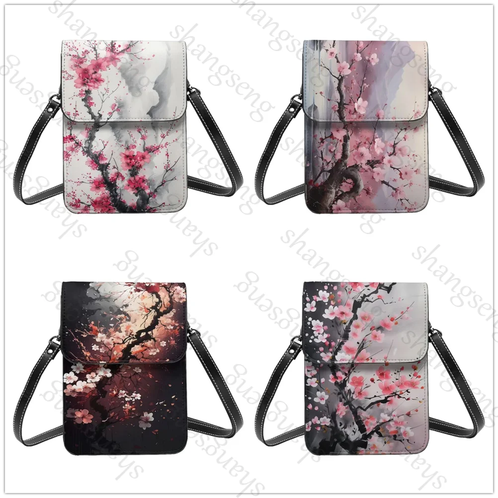 

Ink painting cherry blossoms Women's Shoulder Crossbody Bag Wallet Handbag Wallets Cell Phone Wallet Leathers Shoulder