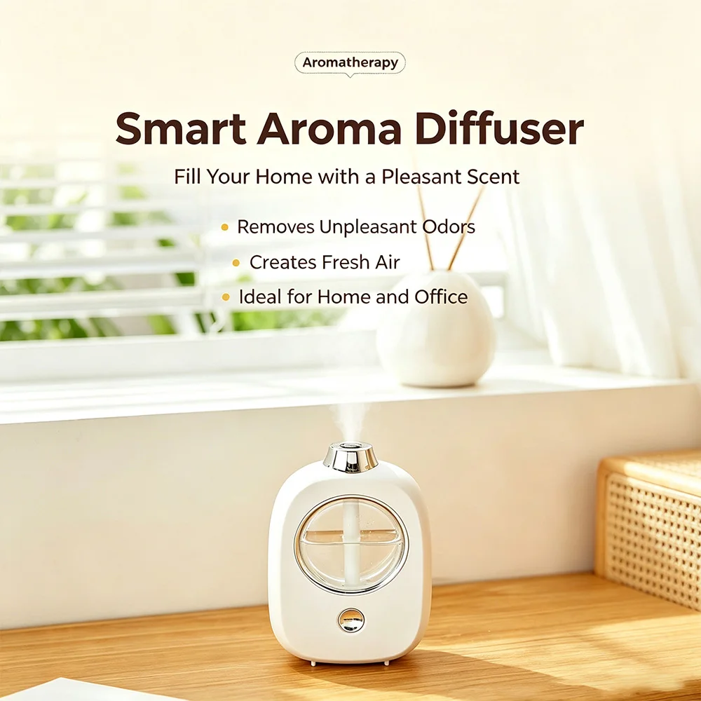 Mini Portable Aromatherapy Diffuser, Dual-Purpose Wall-Mountable Essential Oil Humidifier, Quiet Air Freshener