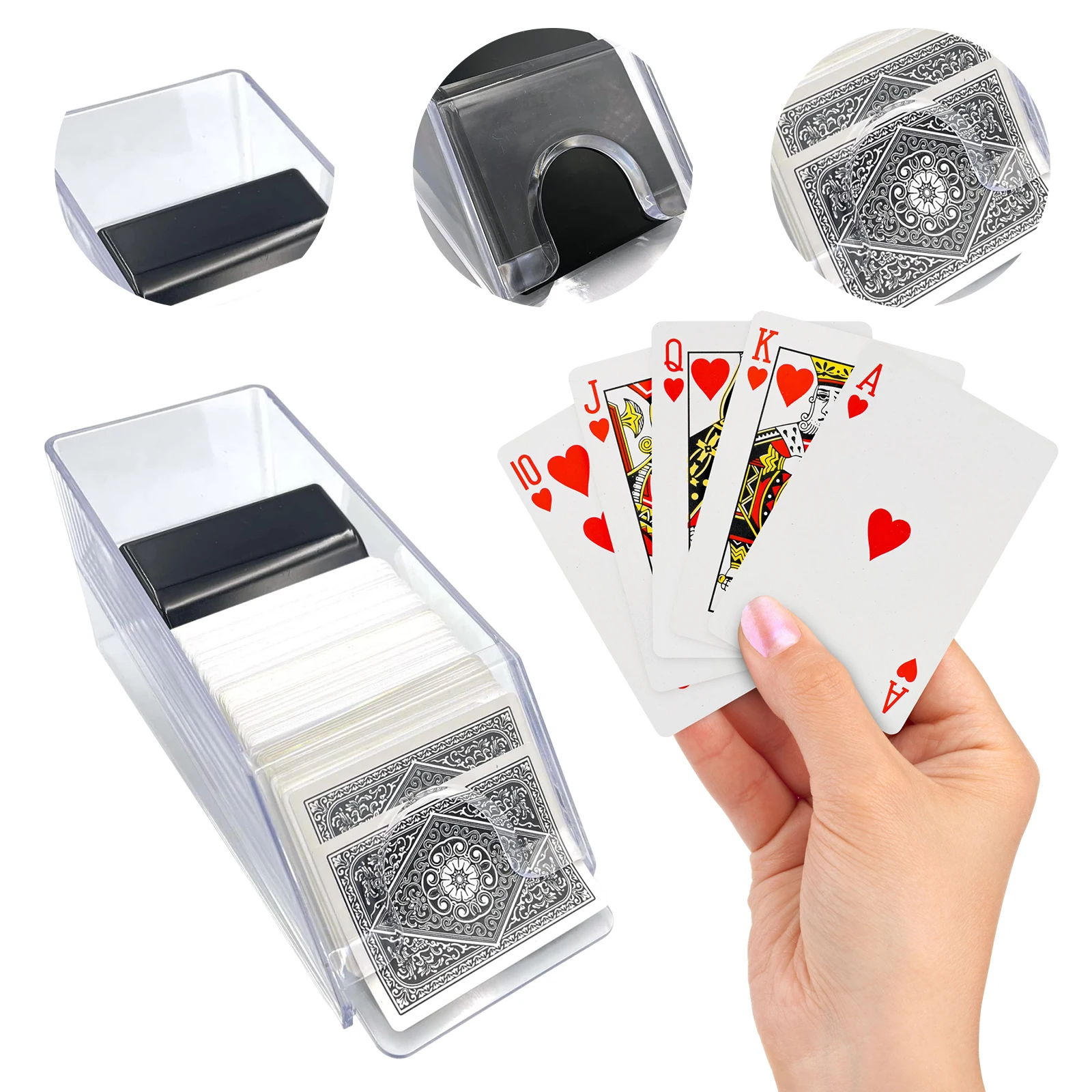 

4 Deck Clear Acrylic Blackjack Card Dispenser Poker Cards Dealing Shoe Playing Card Holder for Gambling Game Family Game Night