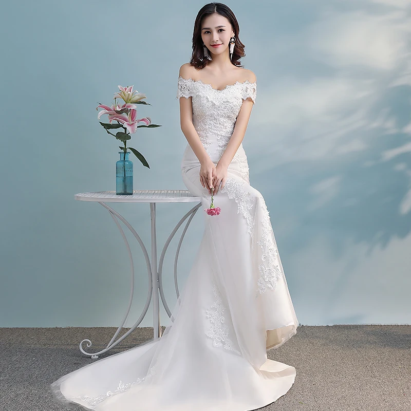 Light Wedding Dress 2026 New Bridal off-Shoulder Mori Style Wedding Dress Fishtail Trailing