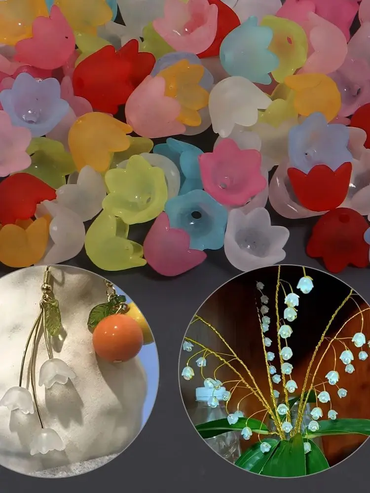 100 Stück Transparente Maiglöckchen-Acrylperlen, Mattierte Blumen-Perlenkappen für Schmuckherstellung, DIY Armband, Halskette, Schlüsselanhänger
