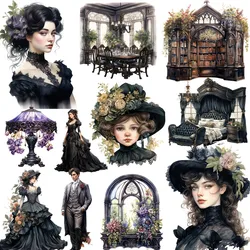 Vintage Black Victorian Furniture Stickers DIY Scrapbooking Materials Collage Junk Journal Decor Kids Toys Stickers