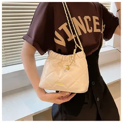 Fashion Large Capacity Pleated Chain Shoulder Bag with Soft Leather Drawstring Crossbody Bags for Women Versatile Casual Bag