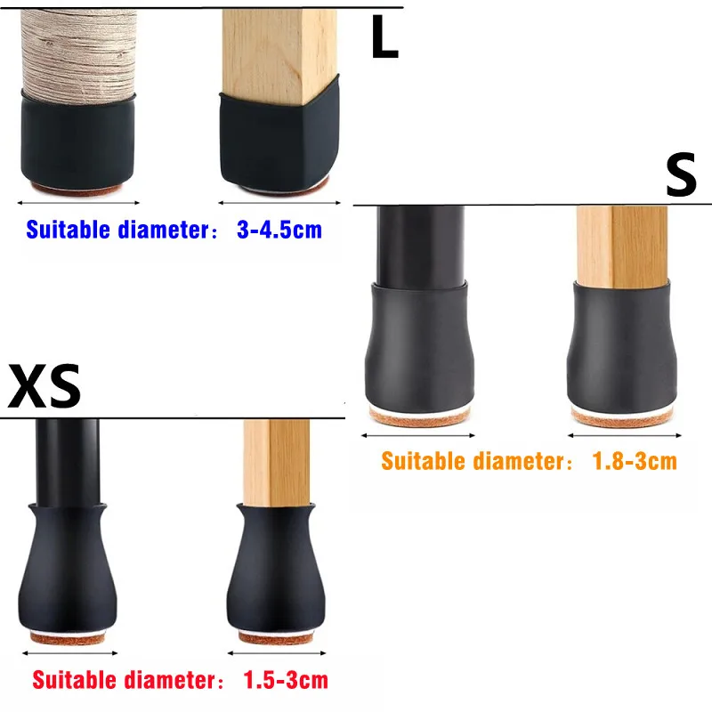 24PCS Silicone Chair Leg Protectors with Felt for Hardwood Floors Elastic Leg Cover Pad Protecting Floors from Scratches & Noise