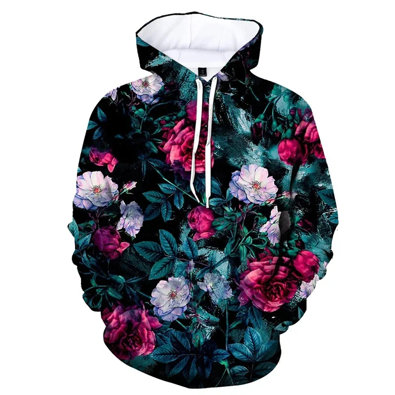 Mens 3d Bramble Rose Printed Hoodie Long Sleeves Sweatshirts Pullover Tops Fashion Sport Running Oversized Hoodies Men Clothes