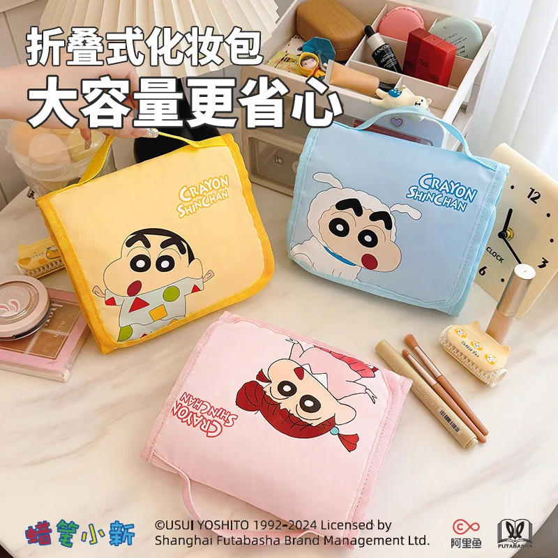 Crayon Shin-chan Folding Makeup Bag Large Capacity  Cute Travel Portable Hand-held Cartoon Storage Pouch Kawaii Makeup Case