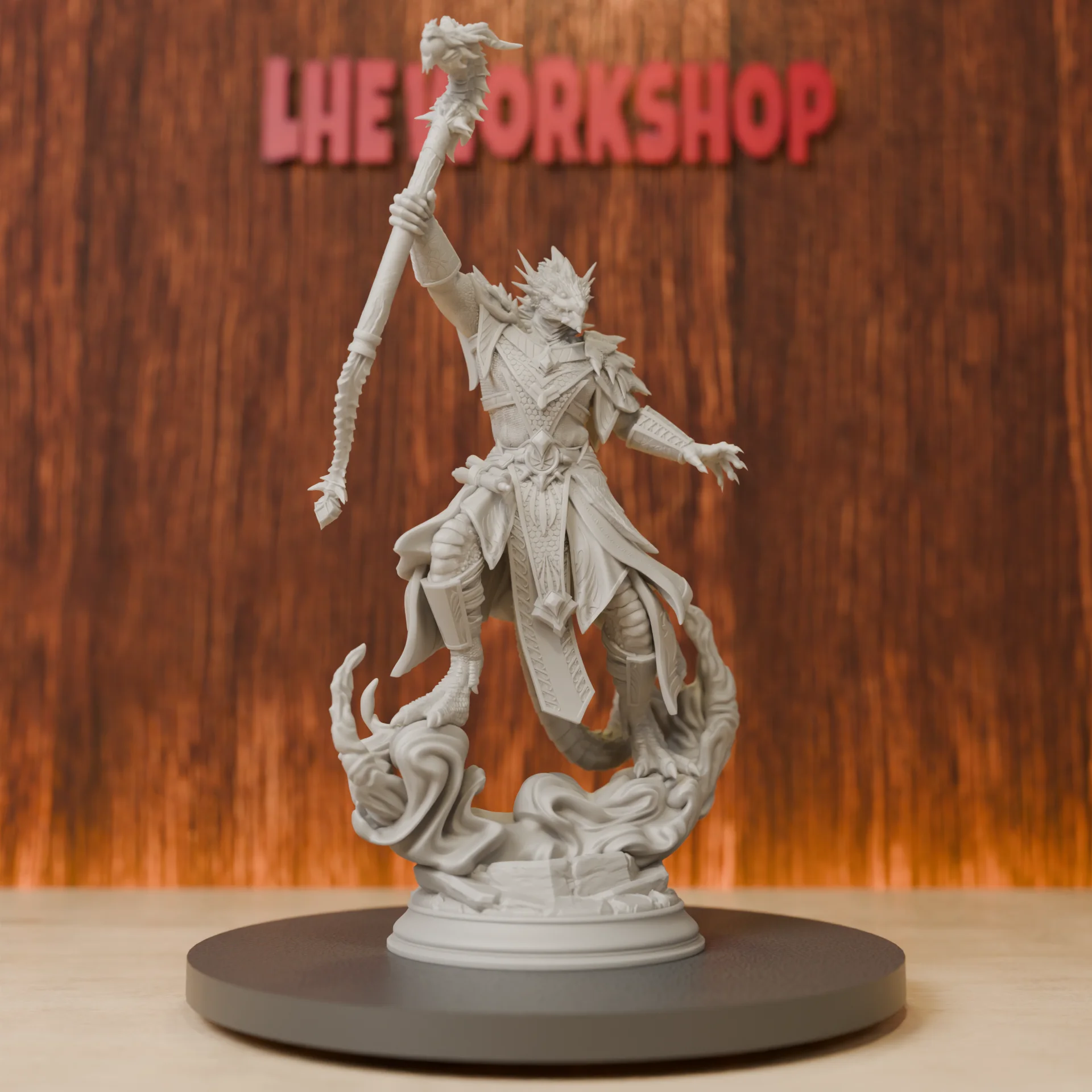 Dragonborn Sorcerer Miniatures | 28mm-75mm | Resin 3D Printed DND Pathfinder Mini | Unpainted Grey