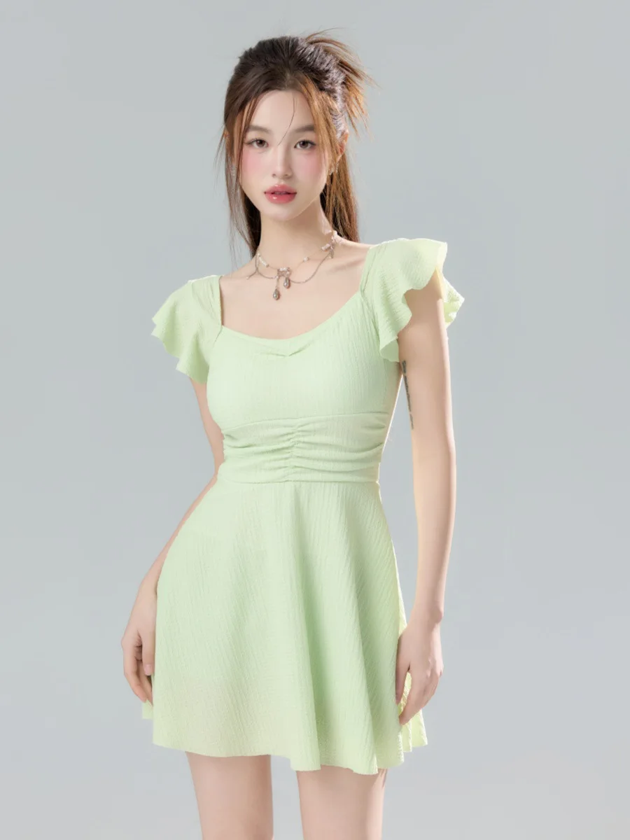 2025 New One-piece Swimsuit for Women with Sweet Style Slim Waist Cover Belly High-end Small Breasts Swimsuit