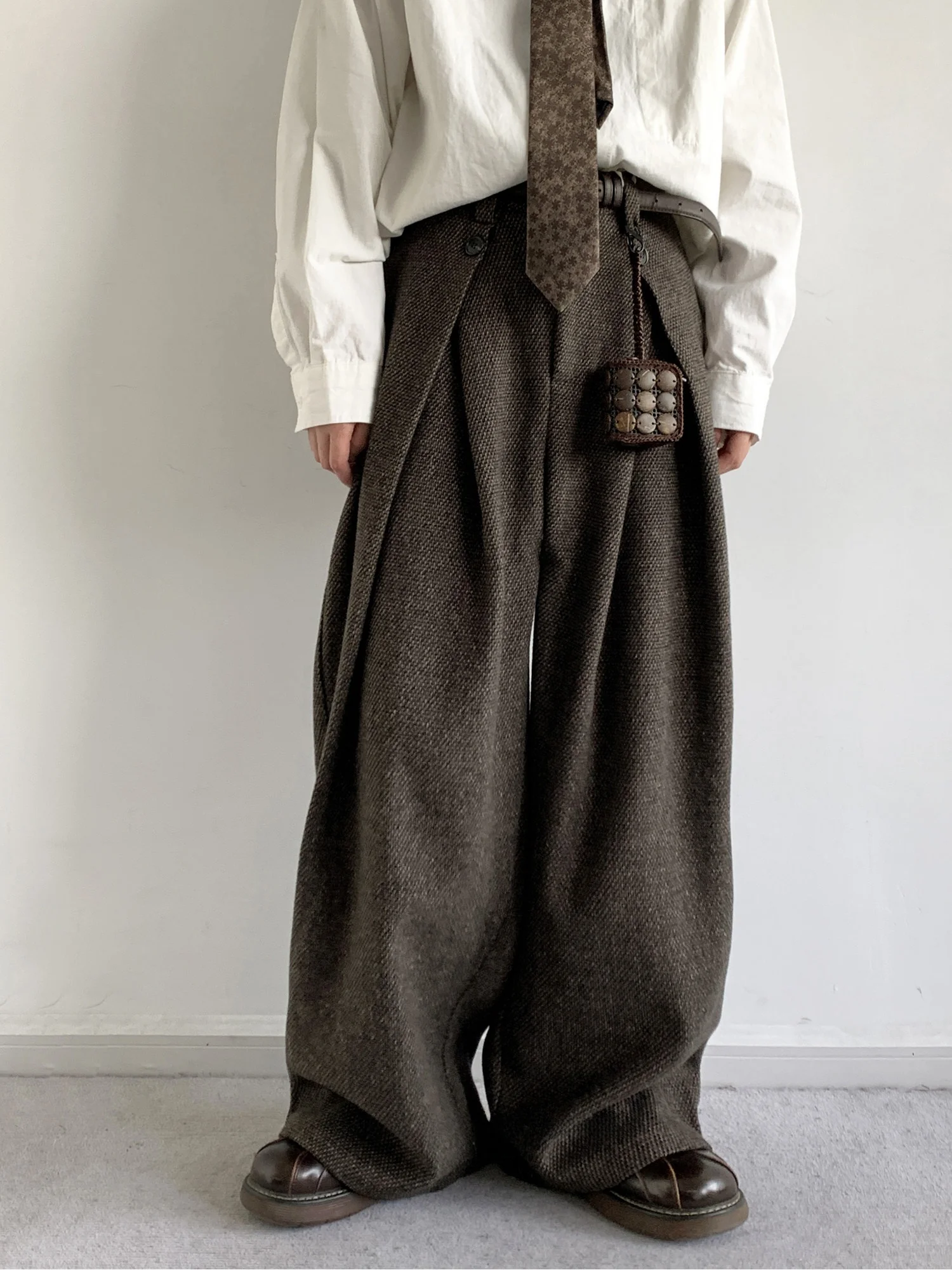 

Loose A-Line Thickened Woolen Casual Pants Men Women Japanese Style Autumn Winter Straight Leg Wide Leg Pants Youth Casual