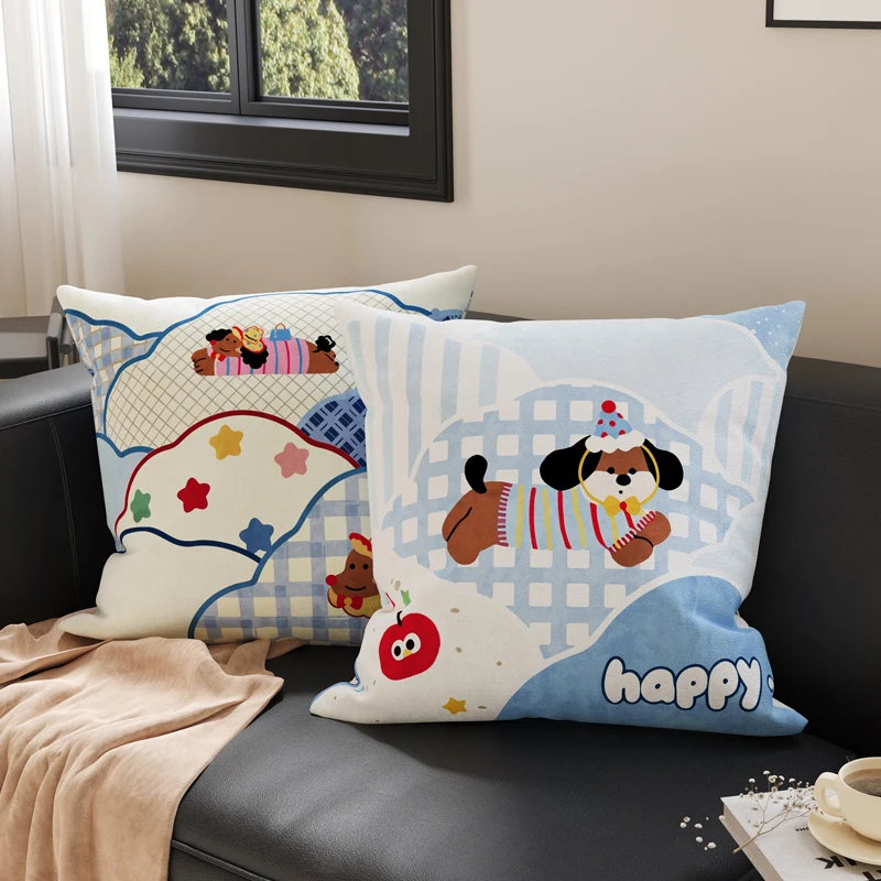 Cute Cartoon Pillow Soft Square Sofa Pillow Core Removable Washable Living Room Bedroom Guest House Decorative Cushion