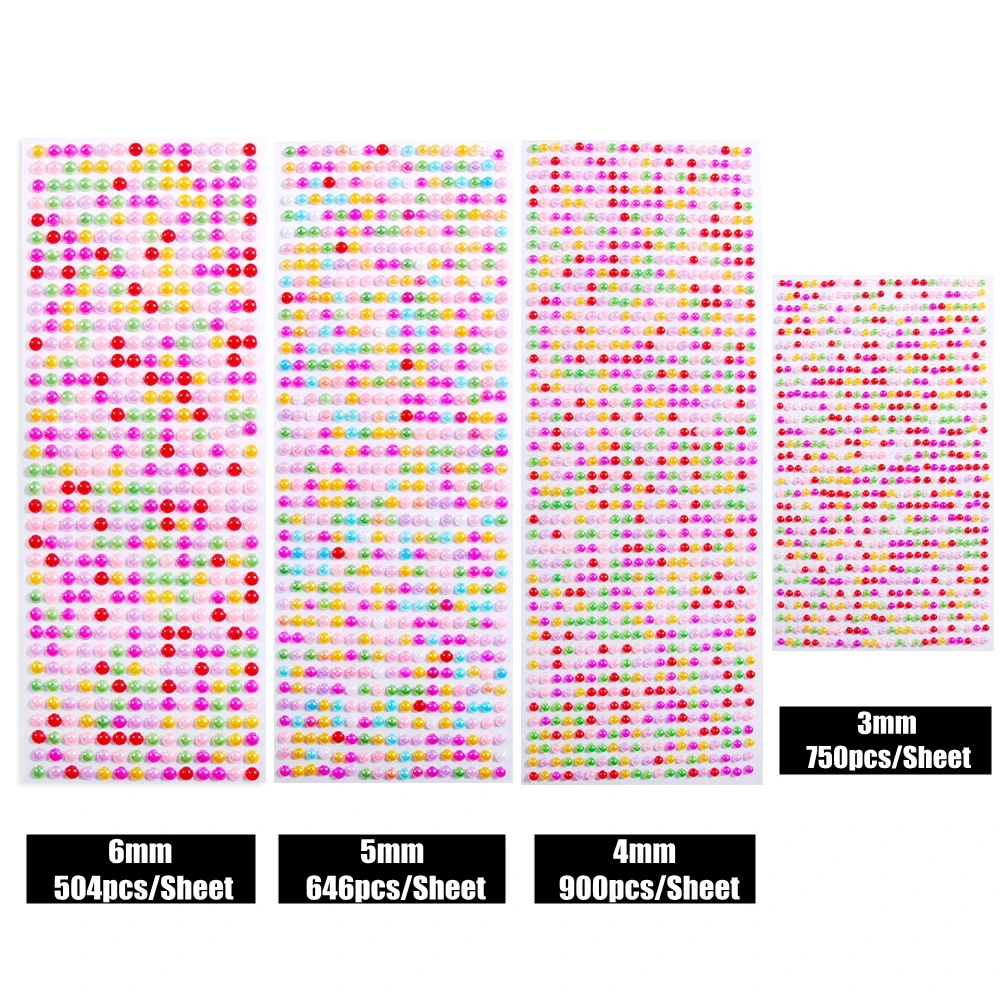 Pearl Sticker 3mm/4mm/5mm/6mm White/Beige/Color Pearl Sticker Decor Rhinestones DIY Charm Clothes Nails Home Accessories