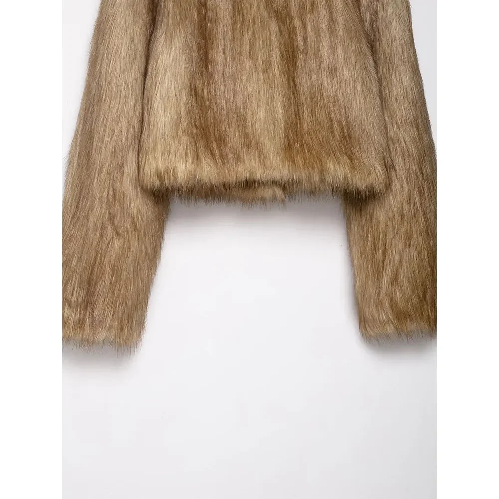 Nieuwe dames wintermode kaki nepbont open steekjassen vintage revers hals lange mouwen vrouwelijke elegante chique dame outfits