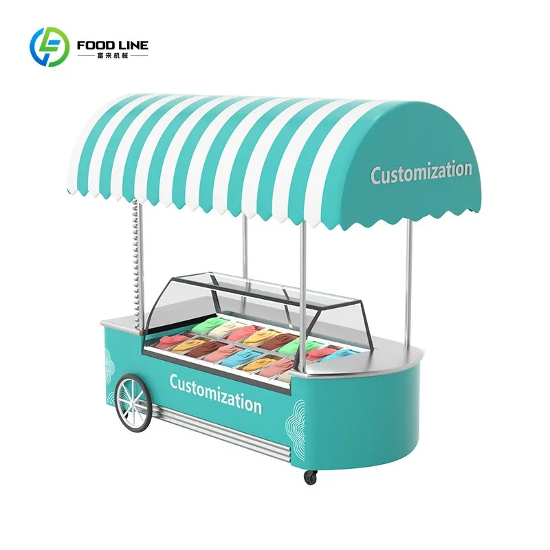 

Stainless Steel Rolling Refrigerated Gelato Ice Cream Popsicle Travel Push Cooler Trolley Cover Push Cart Supported Wholesale