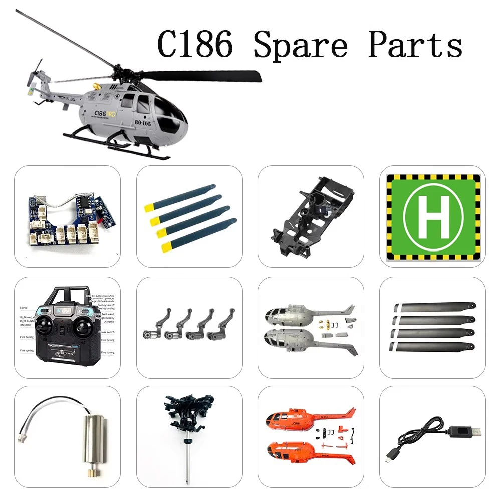 C186 BO-105 RC Helicopter Parts Main Blade Propeller Tail Motor Tripod Charger Rotor Head Steering Gear Shell Connectin Etc