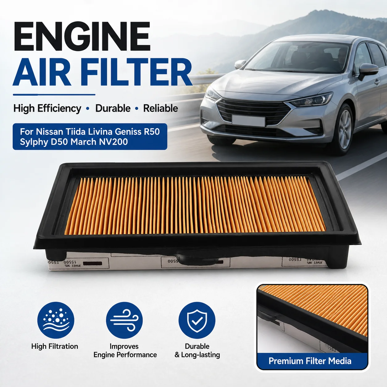 Engine Air Filter High Efficiency Durable For Nissan Tiida Livina Geniss R50 Sylphy D50 March NV200 Car Accessory