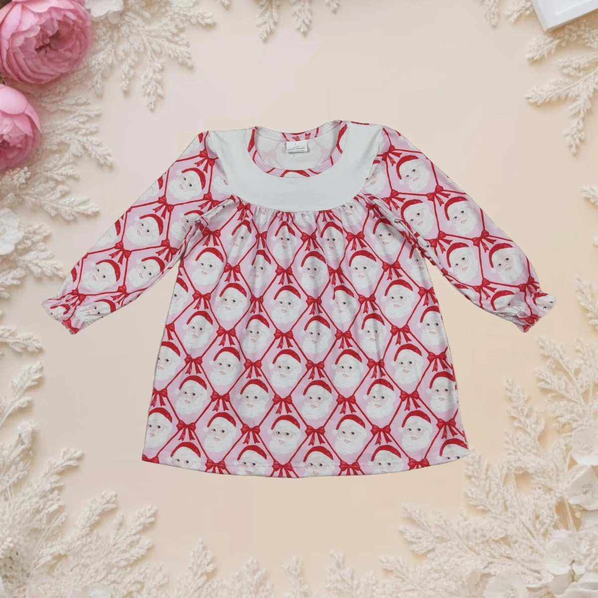 

Baby Girl Dress Kids Christmas Sweet Long Sleeve Crew Neck Toddler Knee Length Dress Bows Santa Plaid Dresses Children Clothing