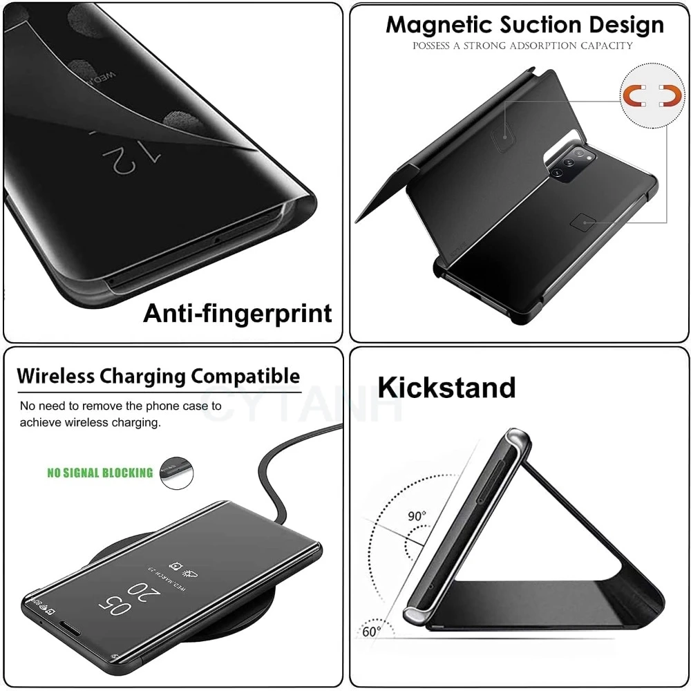 Slim Mirror Clear Holder Case For Samsung Galaxy S26 S25 S24 S23 S22 Plus Ultra Shockproof Leather Texture Wallet Protect Cover