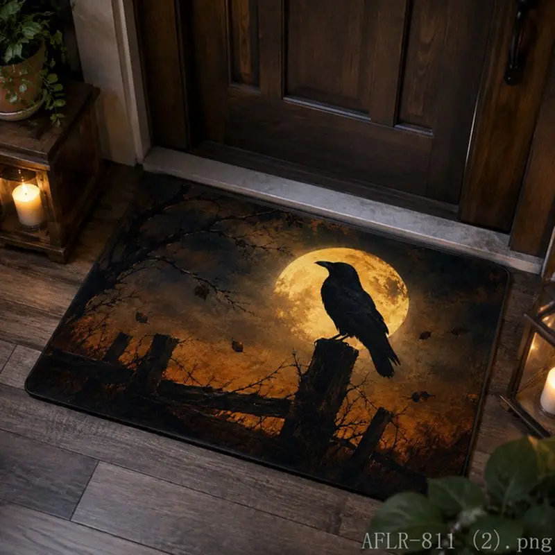 VIKAMA Halloween Carpet Crow Pumpkin Moon Cemetery Anti slip Floor Mat Door Mat Entrance Door Mat Interior Decoration