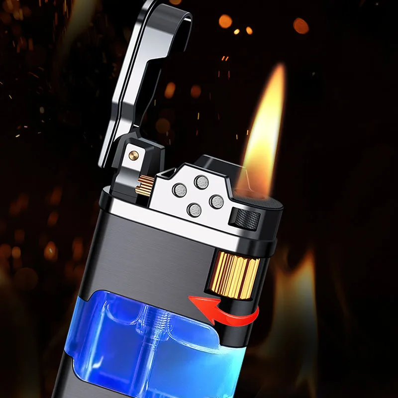 New Transparent Warehouse Flame Gas Lighter Metal Torch Turbo Unusual  Creative Windproof Blue Butane Cigar Lighter Men\'s Gadget