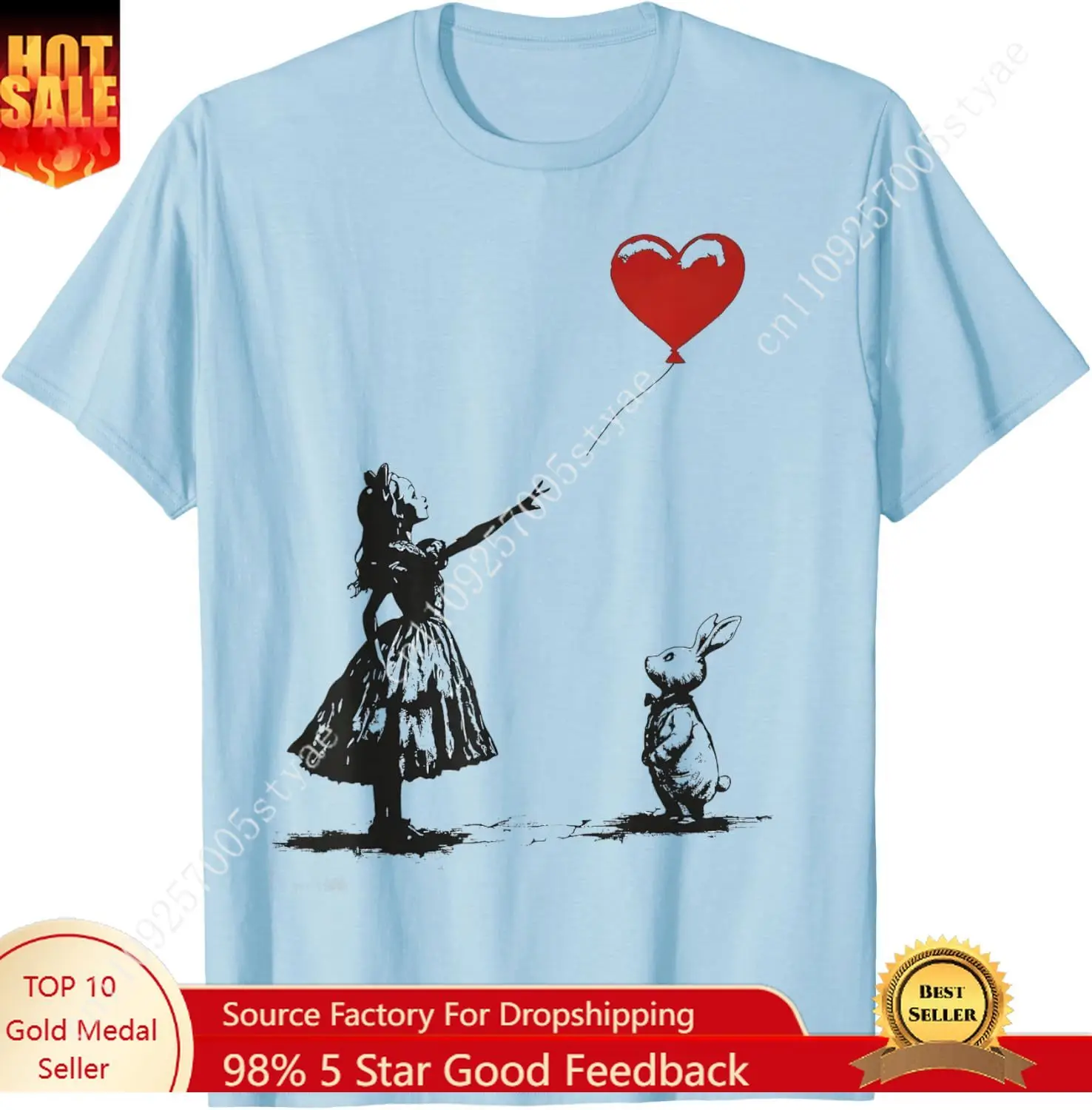 

Alice in Wonderland with Balloon and Rabbit Fantasy T-Shirt