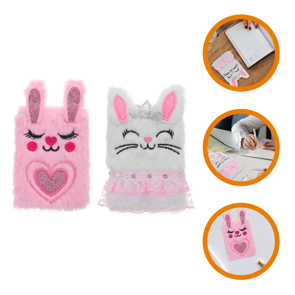 2 Pcs Mini Notebook Bunny Plush Diary Daily Use Creative Writing Girl Paper Journal Notepad