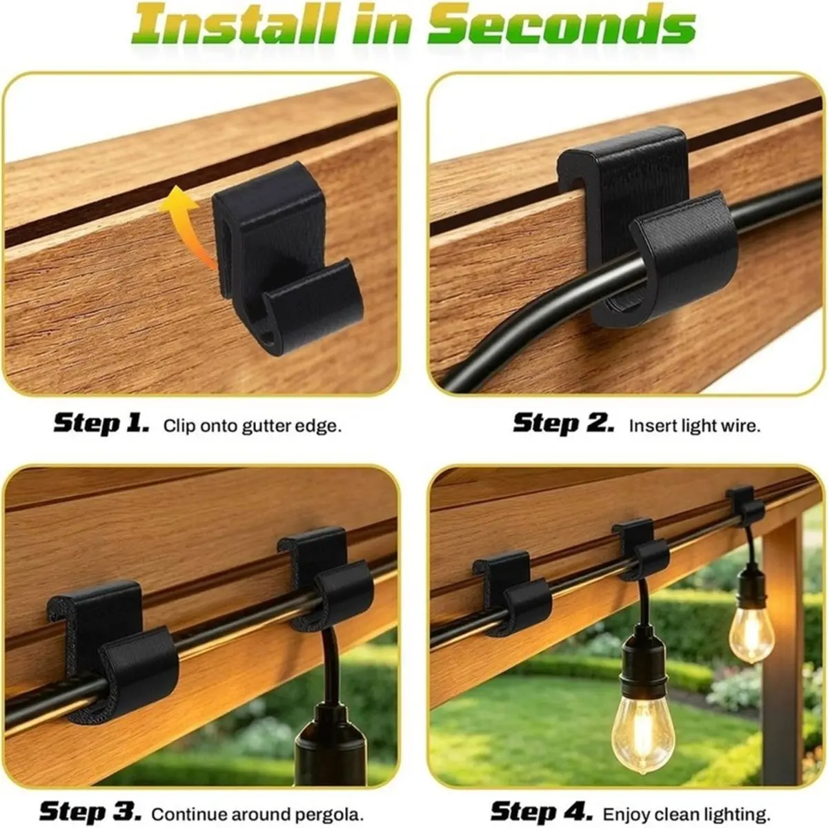 String Light Clips for Mirador Pergola, 35-Pack Outdoor Wire Clips No Drilling Required, Fits 3-8 mm Light Wires