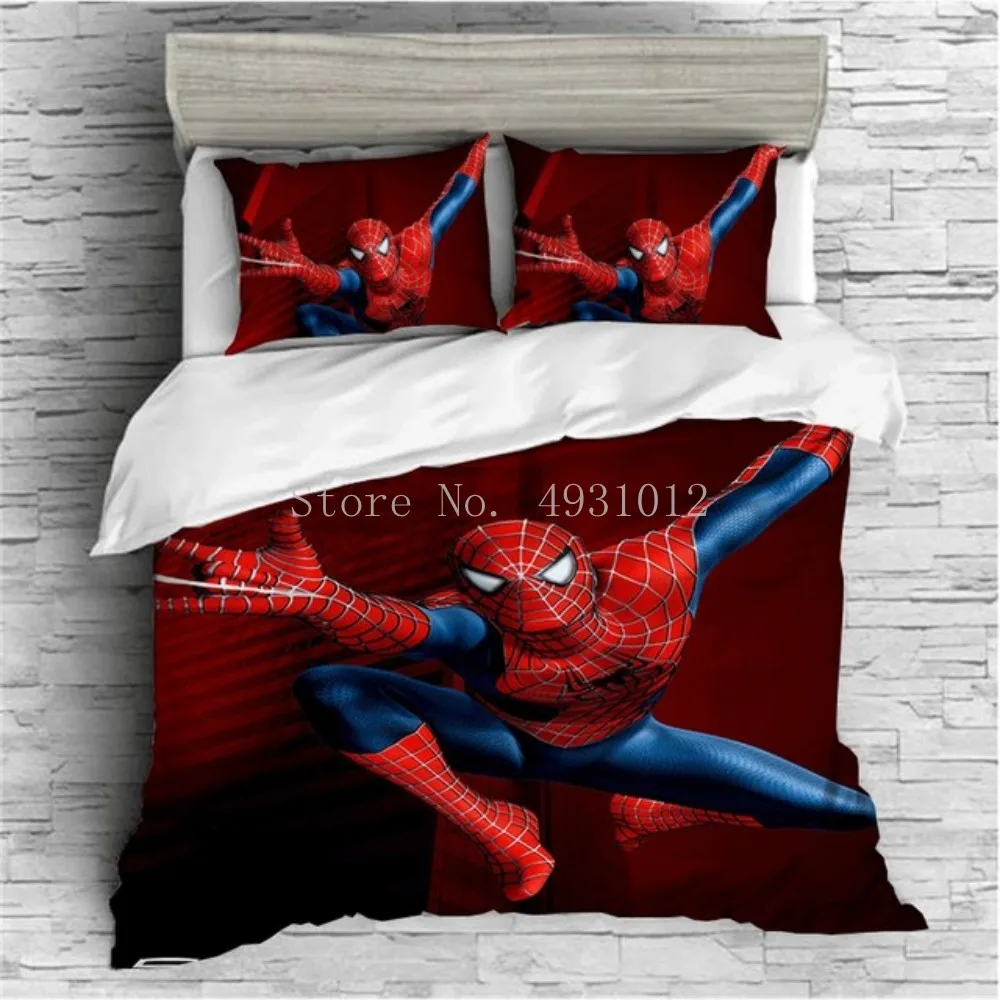 Superhero Merah Spiderman Set Selimut Penutup Kasur Tebal Linen 3D Karakter Sarung Bantal Kembar Ratu Penuh Ukuran Raja Tempat Tidur Anak Laki-laki Dewasa